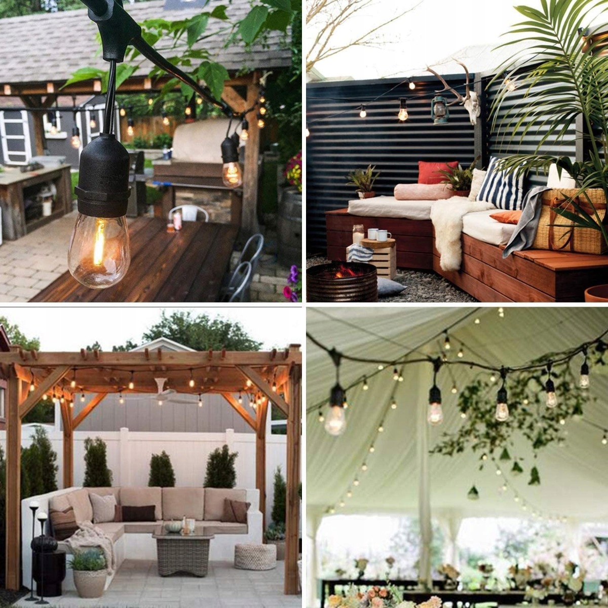 Girlanda Ogrodowa ZEWNĘTRZNA ŁAŃCUCH ŚWIETLNY 10m + 10 LED E27 ŻARÓWKI Gama kolorystyczna odcienie żółtego