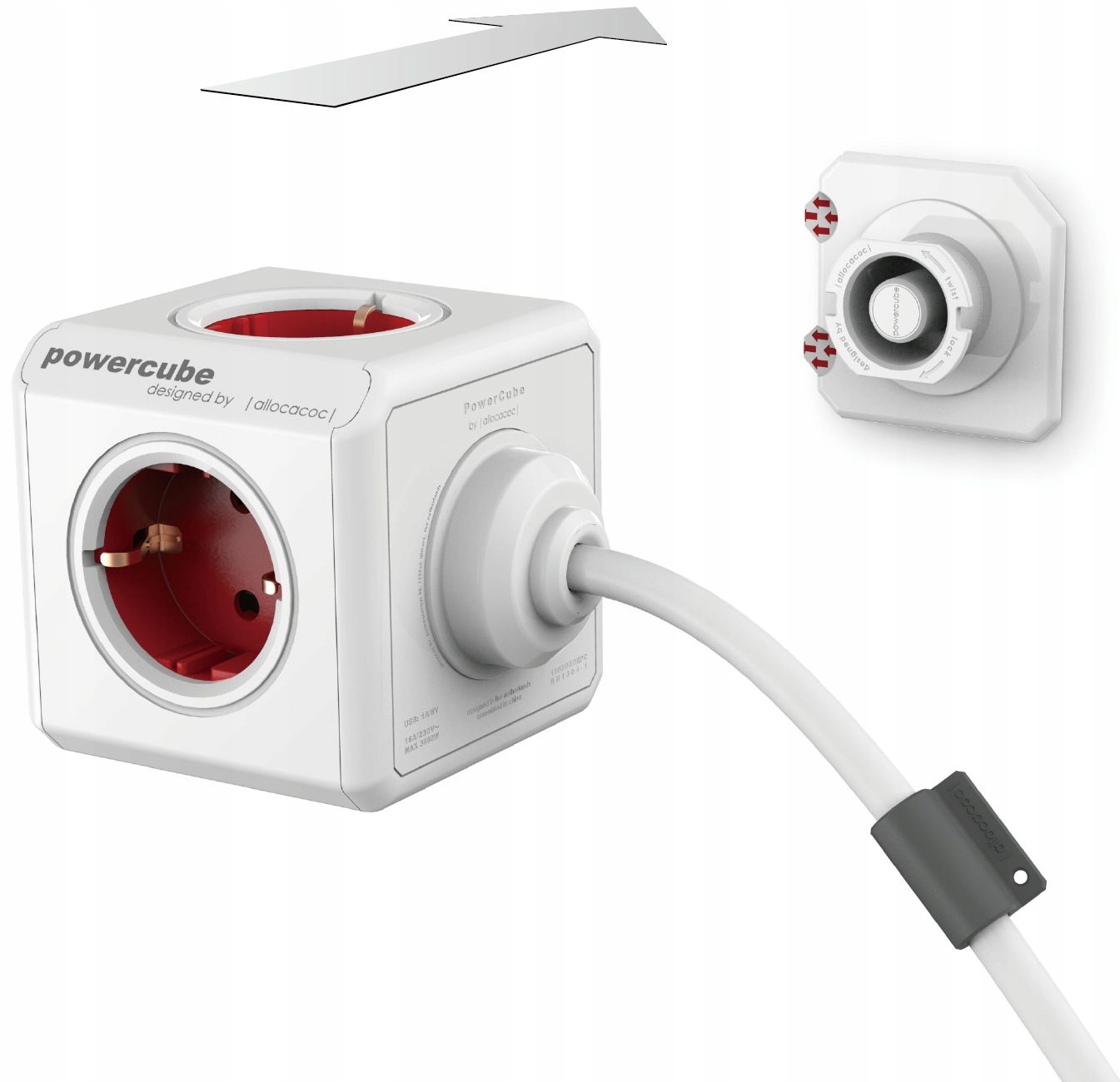 PowerCube Extended szary przew. 1.5m, 5 gniazd, DesignNest (allocacoc) Liczba gniazdek 5 szt.