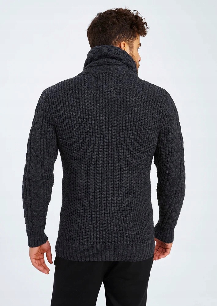 Leif Nelson Sweter z kołnierzem szalowym Antracyt Rodzaj bez kaptura