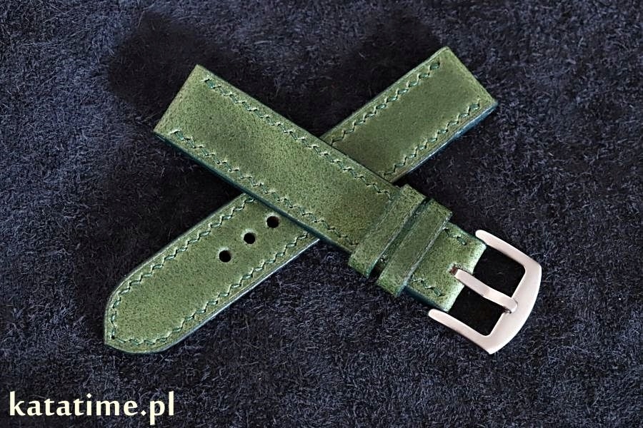 Pasek Do Zegarka, smartwatcha 24 mm szyty ręcznie naturalna skóra zielony