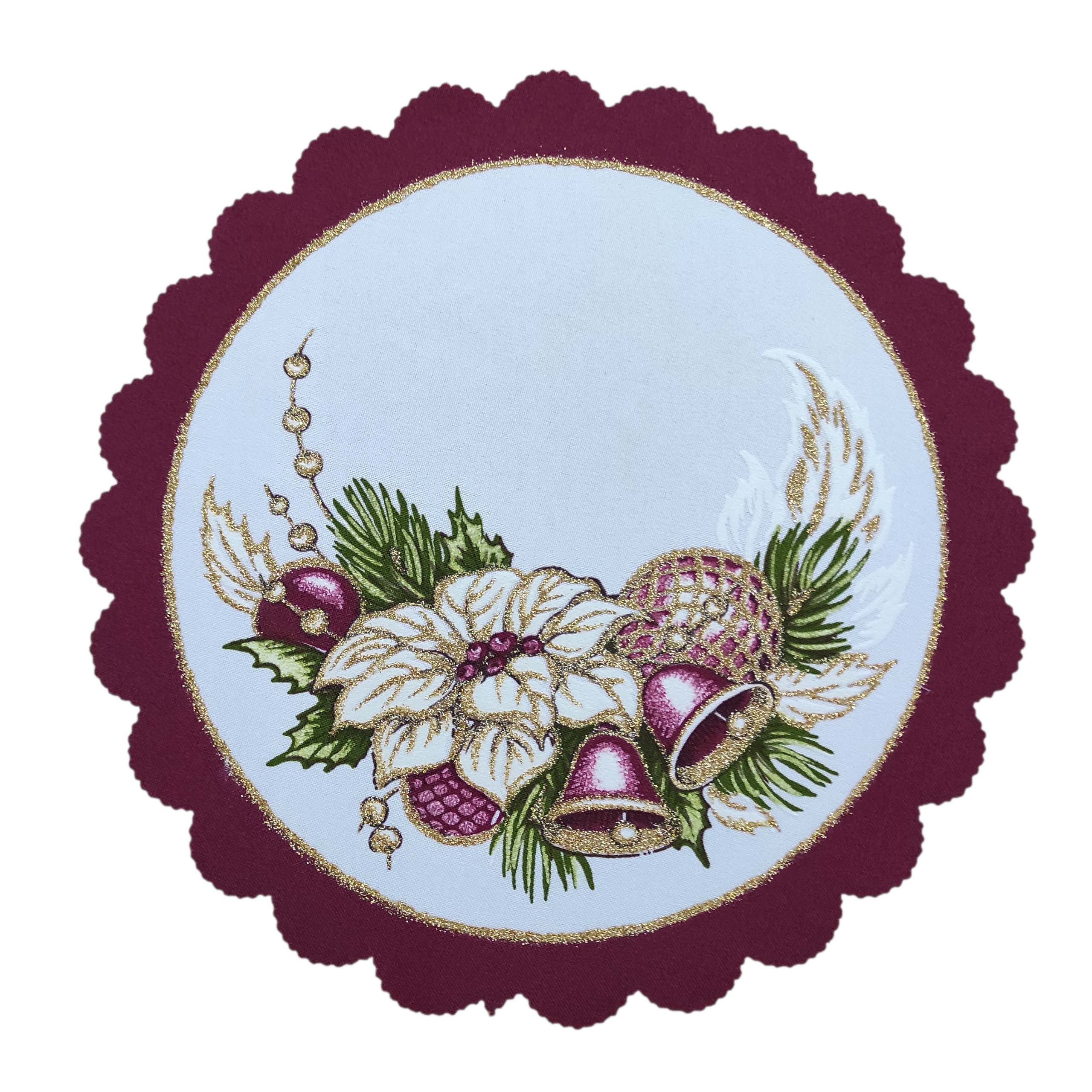 

Śliczna Świąteczna Serwetka koło 23 cm bordowa