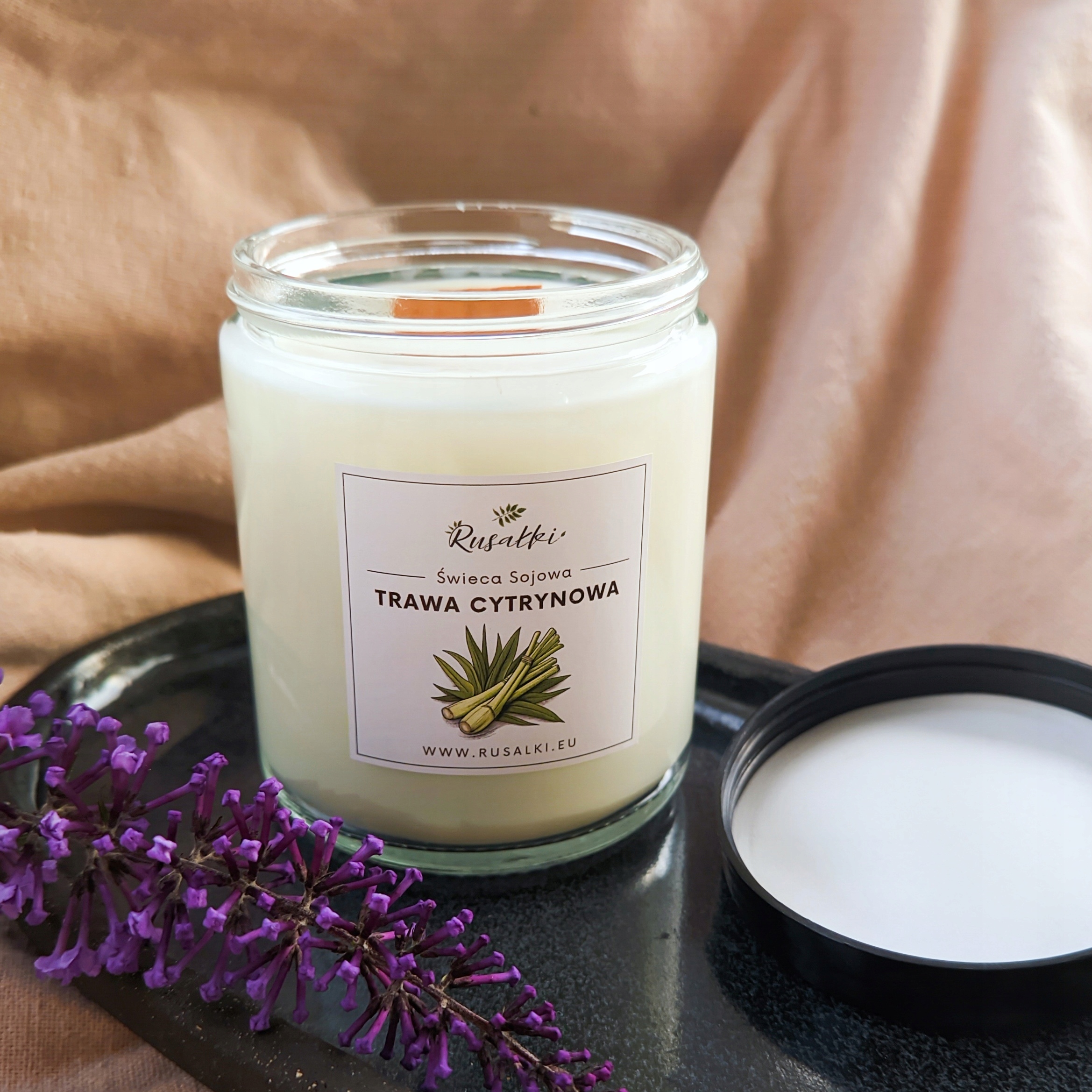 Vonná sójová svíčka tráva citronová podzimní atmosféra, svíčka