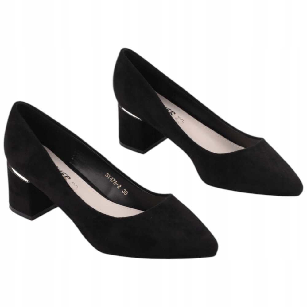 Czarne Czółenka Damskie Na Słupku Buty Wkł. Ekoskóra