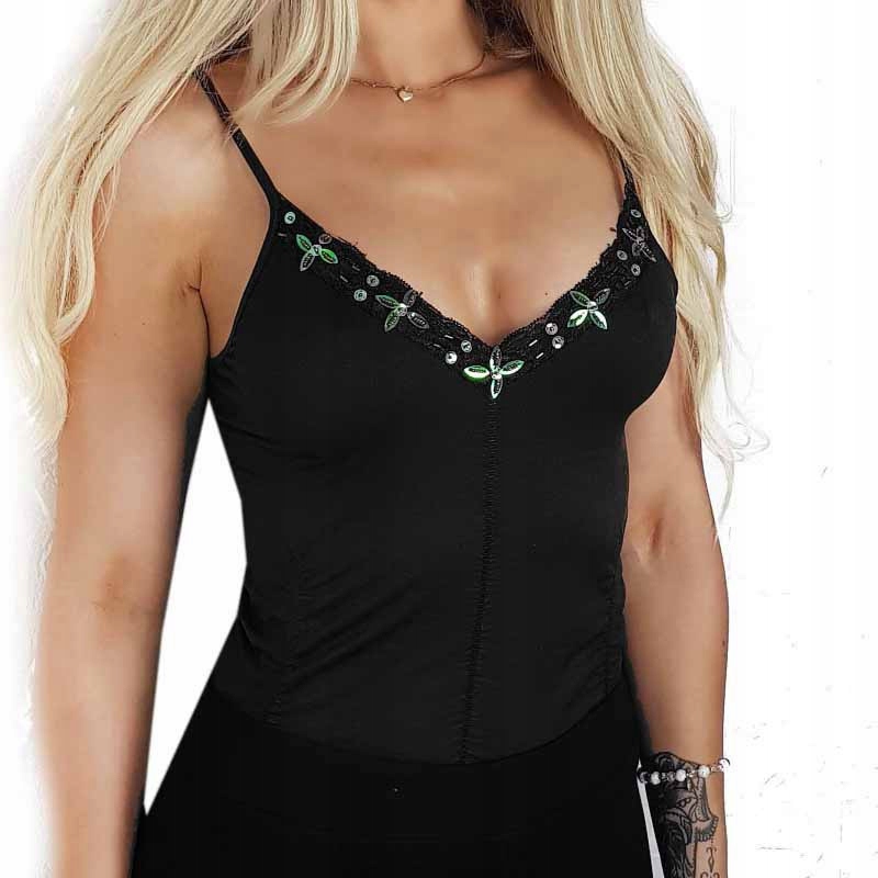 

Bluzka damska top lato czarna zdobienia BS001610 U