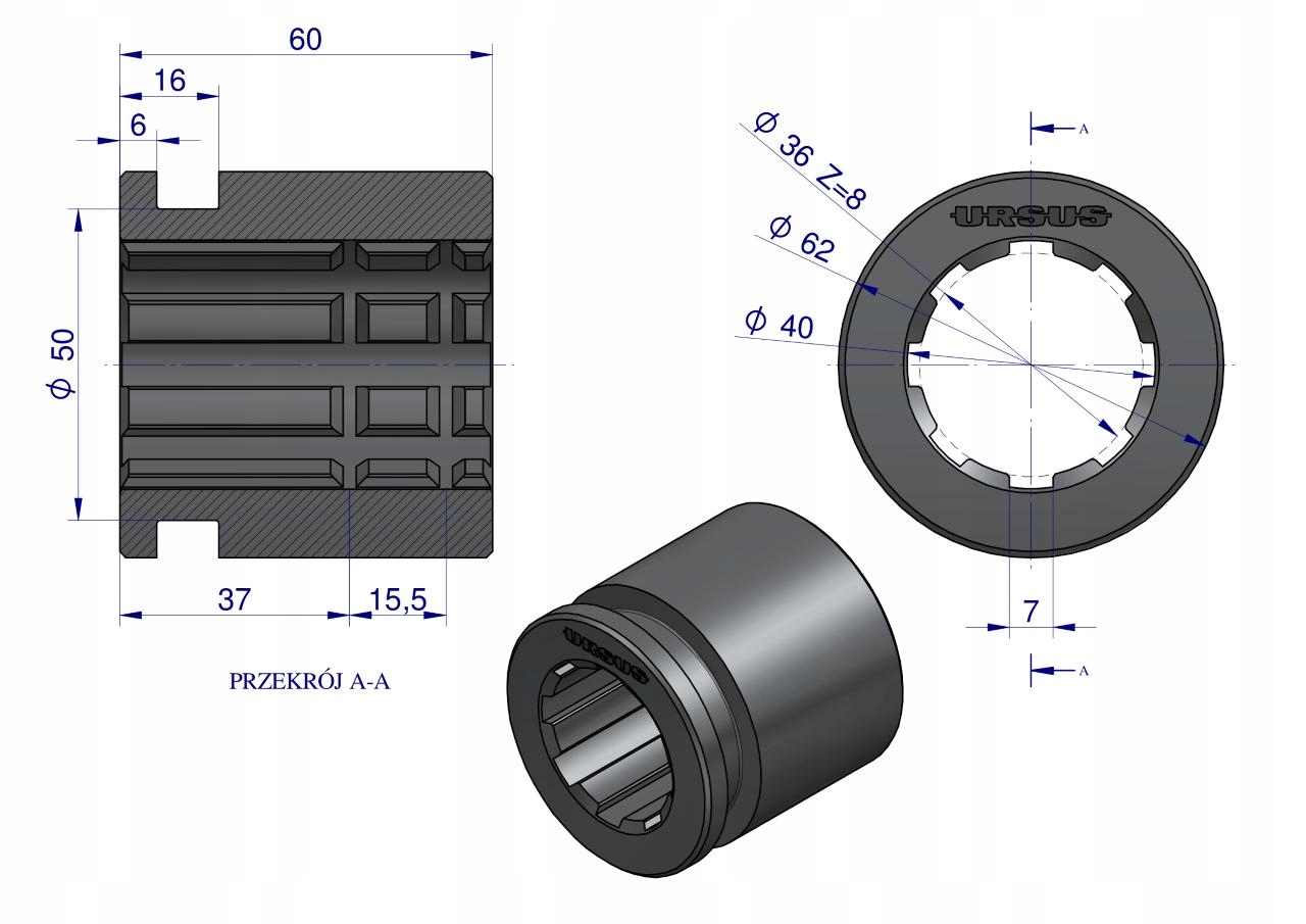 Tuleja przesuwna WOM C-330 ORYGINAŁ URSUS Numer katalogowy części 50180600U