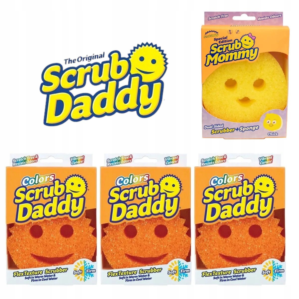 Levně Balíček Scrub Daddy houbička Colors Single Packs Orange Originální 3+1