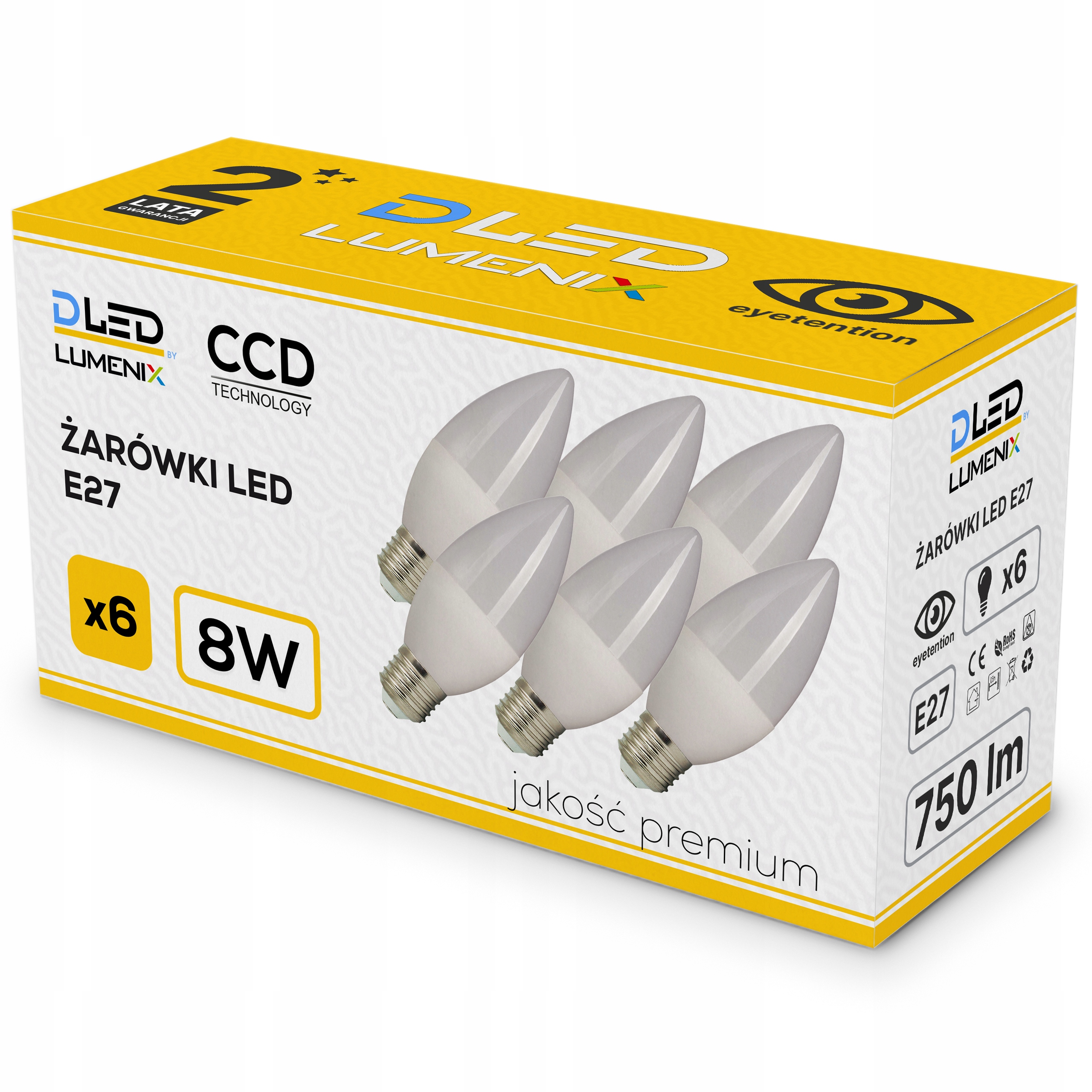 

6x Żarówka Led E27 Smd 2835 750lm 8W Świeczka