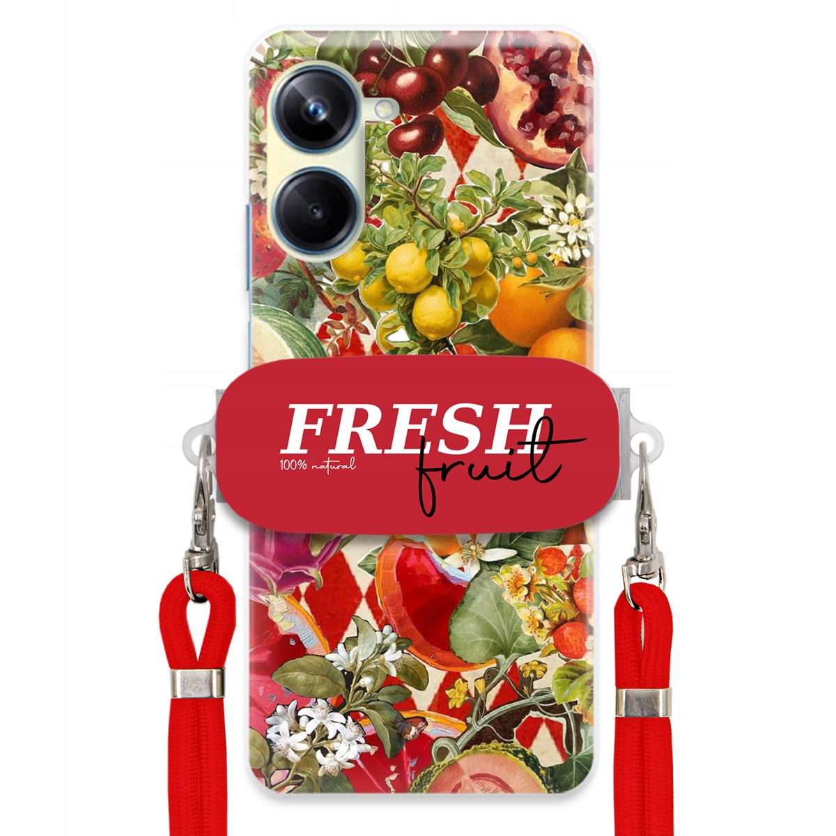 Puzdro pre Realme 10 Pro 5G Červené Crossbody vodítko držiak Fresh Fruit