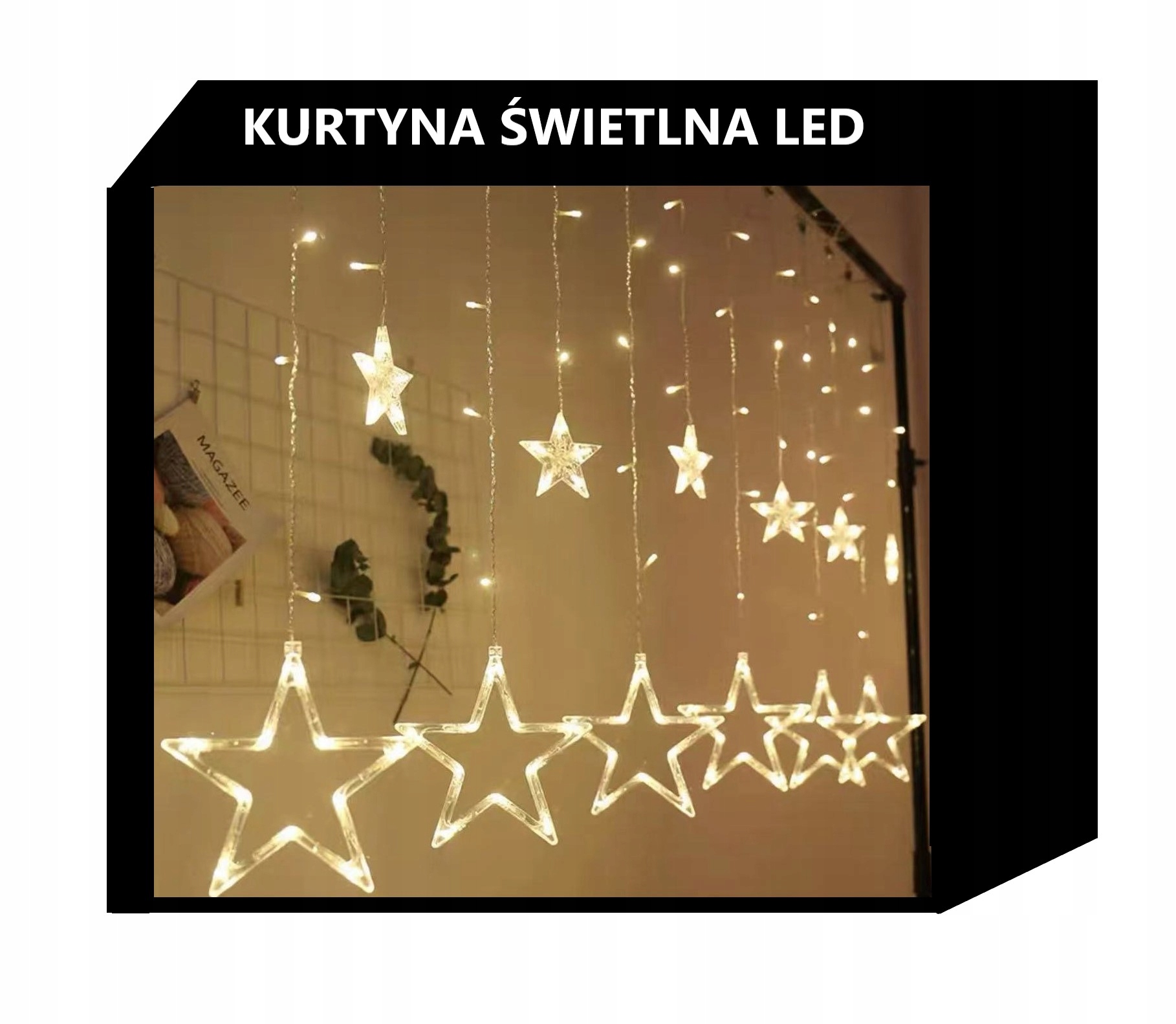

Lampki Kurtyna Swietlna Led Gwiazdki na okno 3,7m