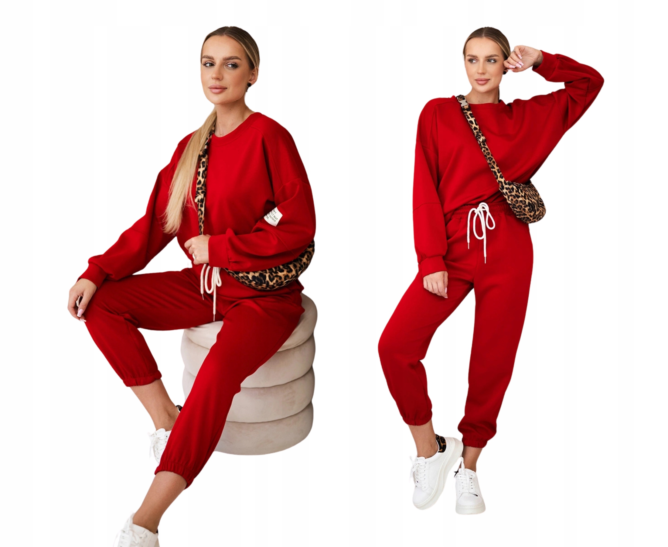 Červený dvoudílný dámský komplet mikina kalhoty Máslo