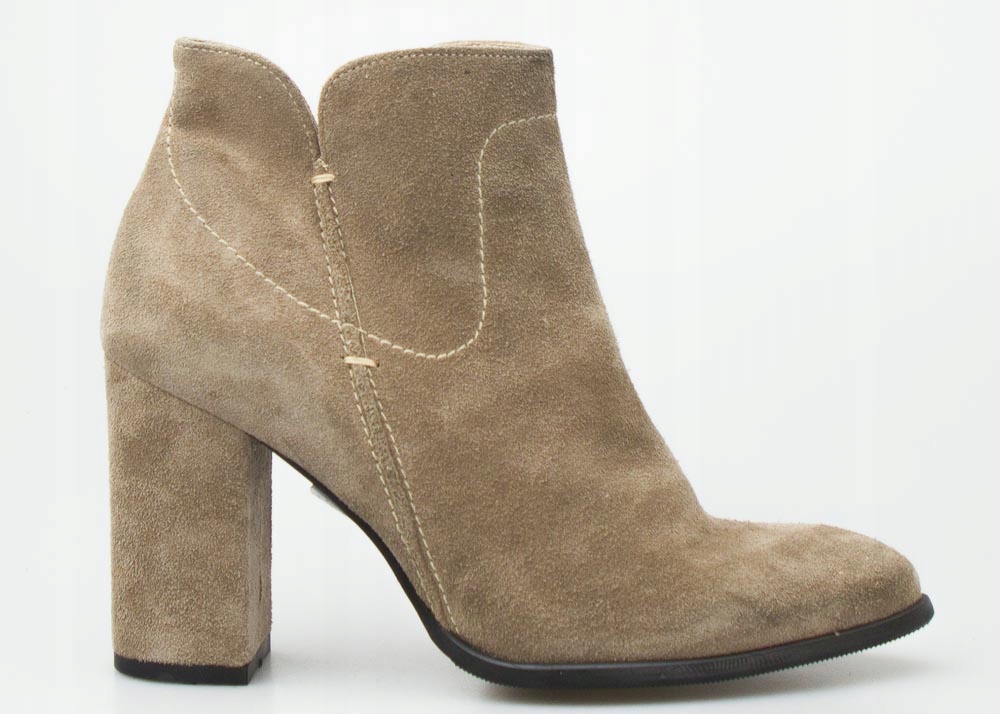 

Beżowe Botki Skórzane Słupek Solidne Sempre 39