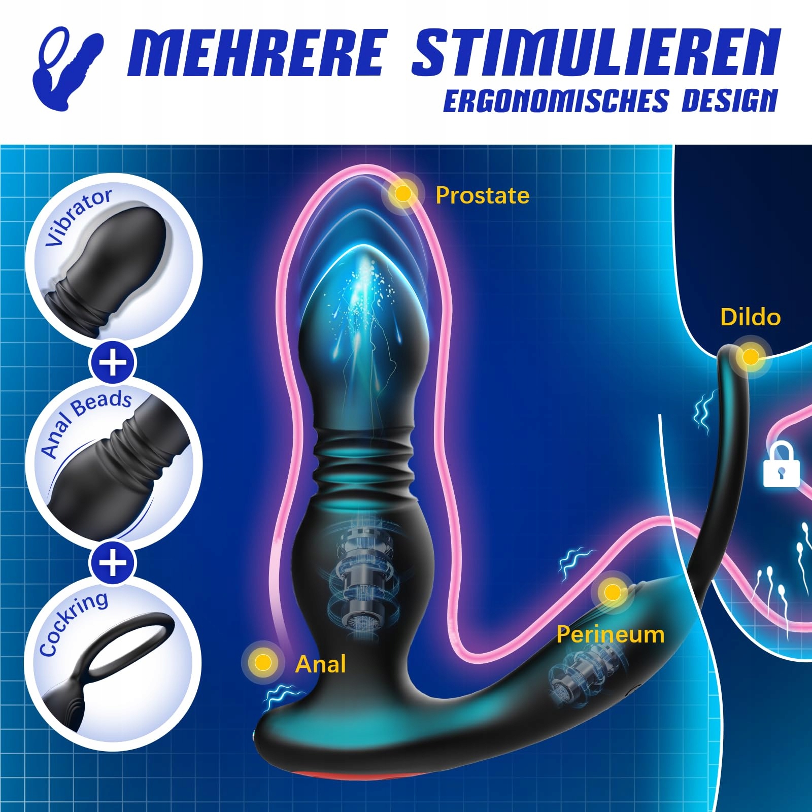 UPGRADED Wibrator Analny Dla Mężczyzn Z Pierścieniem Na Penisa I Wibracją — miniatura 3
