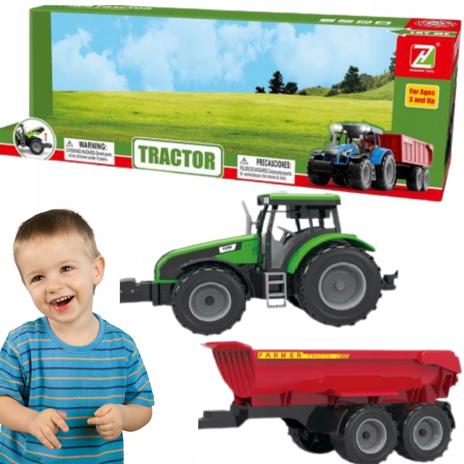 

Duży Traktor Z Przyczepą Światło Dźwięk Led Paka