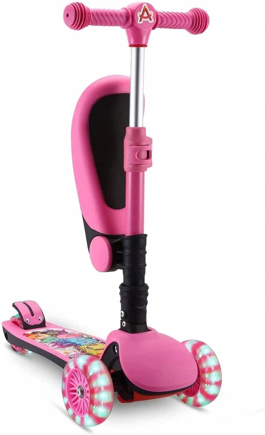 Hulajnoga Balansowa Trójkołowa Dla Dzieci Z Siedziskiem Koła Led Różowa