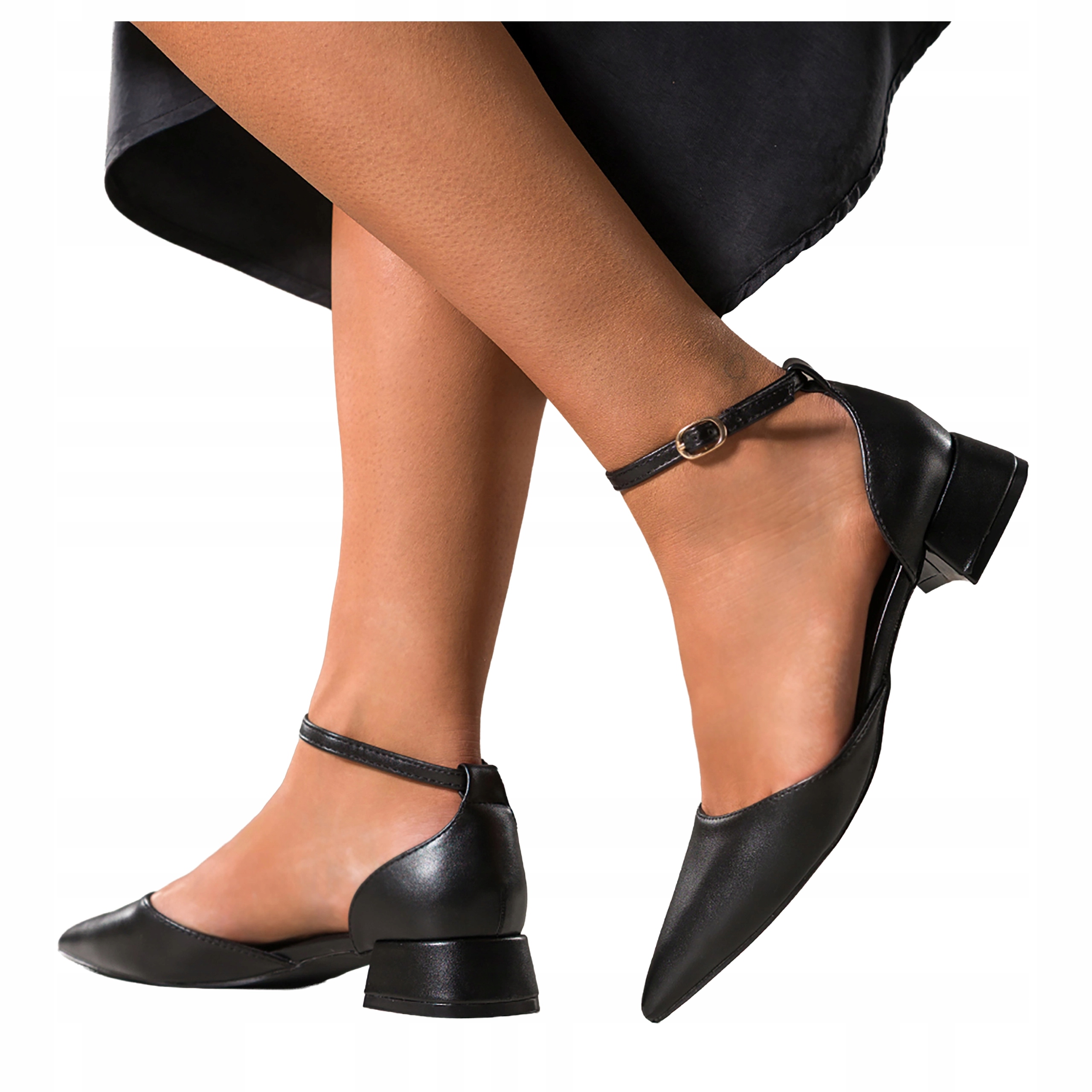 Černé Dámské Baleríny Zakrytá pata s páskem Pohodlné Nízký Podpatek vel. 39