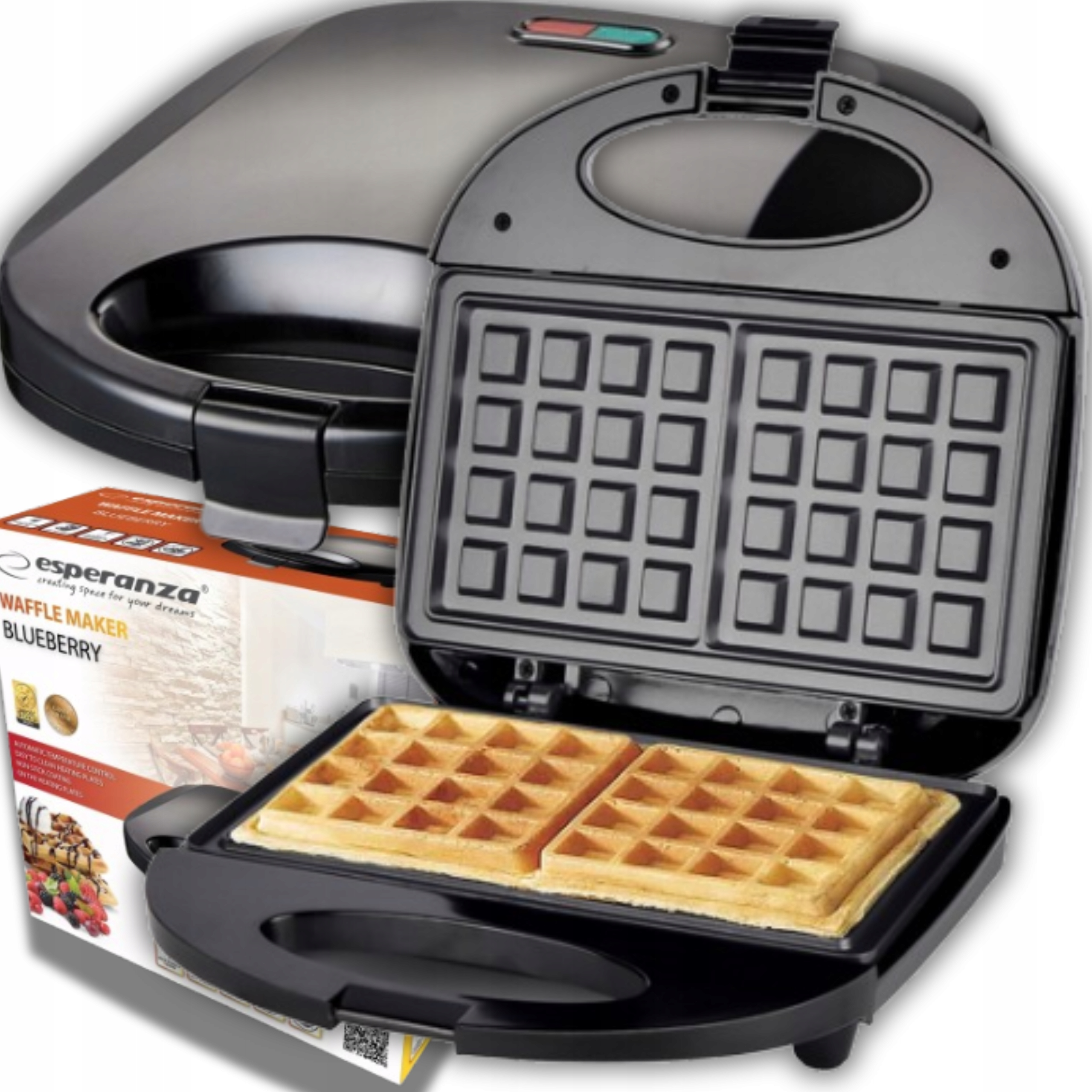 GOFROWNICA ELEKTRYCZNA OPIEKACZ DO GOFRÓW 2 DUŻE CHRUPIĄCE GOFRY 1000W