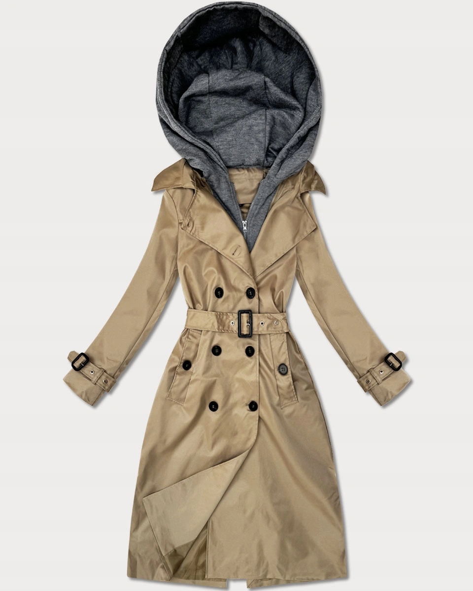 Tenký Kabát Kapuce T2-2252# C. Béžová XXL (44)