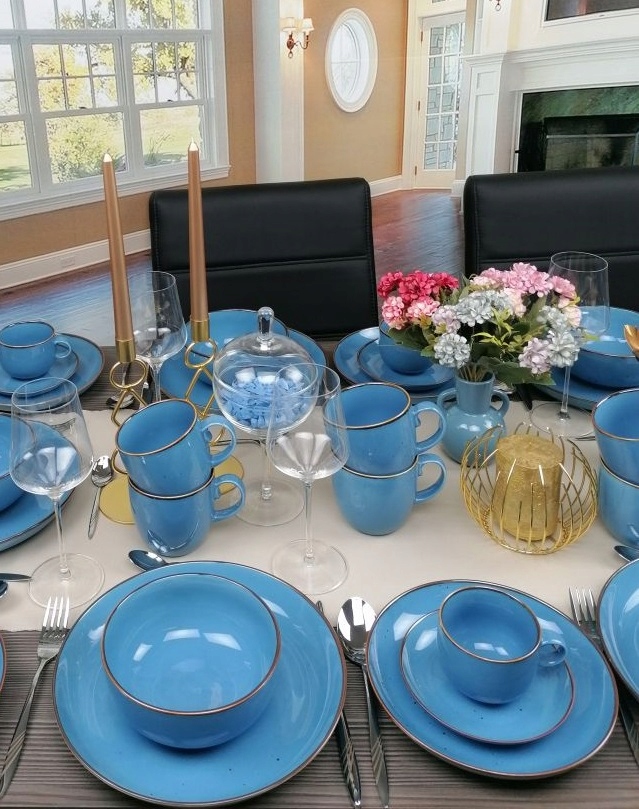 BOGUCICE RUSTIC BLUE SERWIS OBIAD KAWA 72 EL MISKA Liczba osób 12