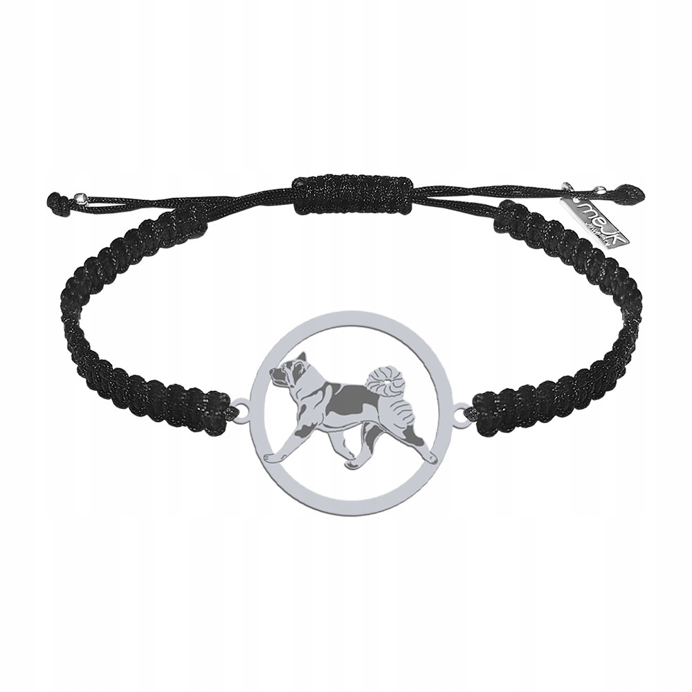 Stříbrný náramek se psem Akita Americká 925 Makramé Gravírování Bonus