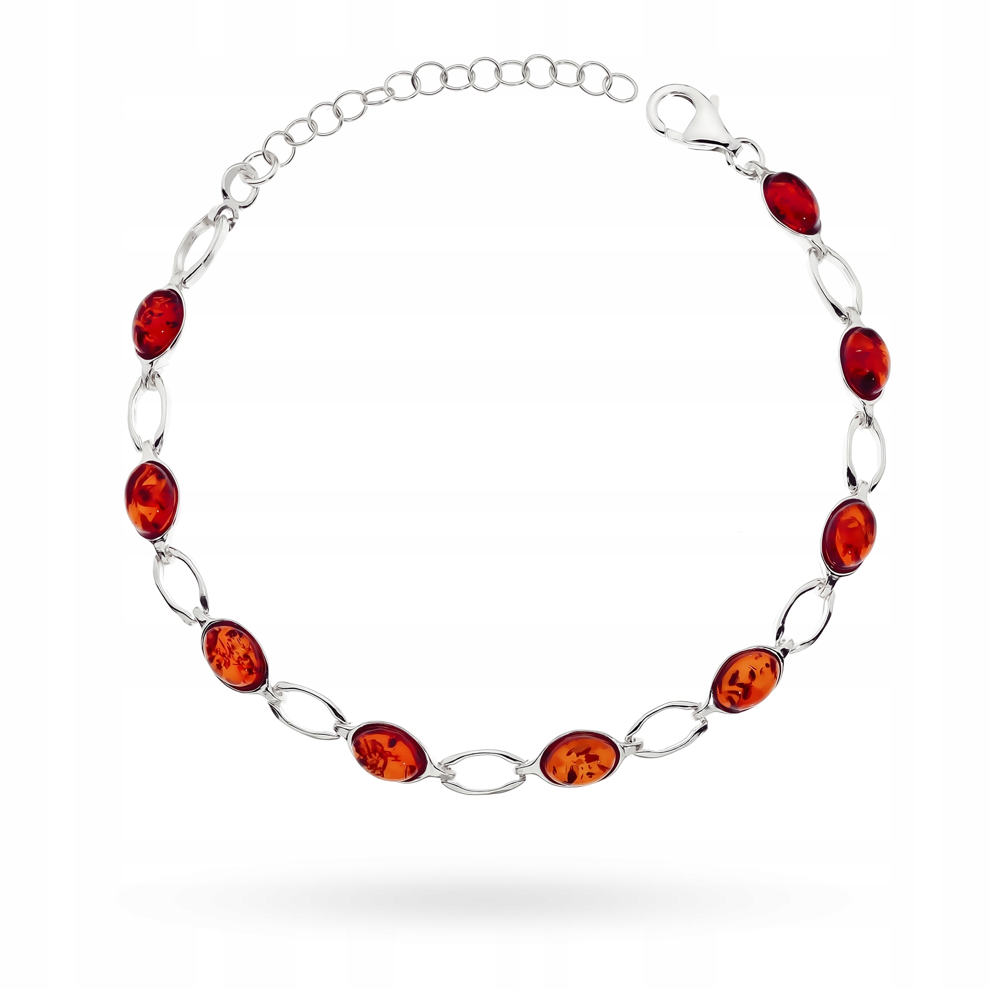 Dámský stříbrný náramek ryzost 925 s oválnými jantarovými články Krabička