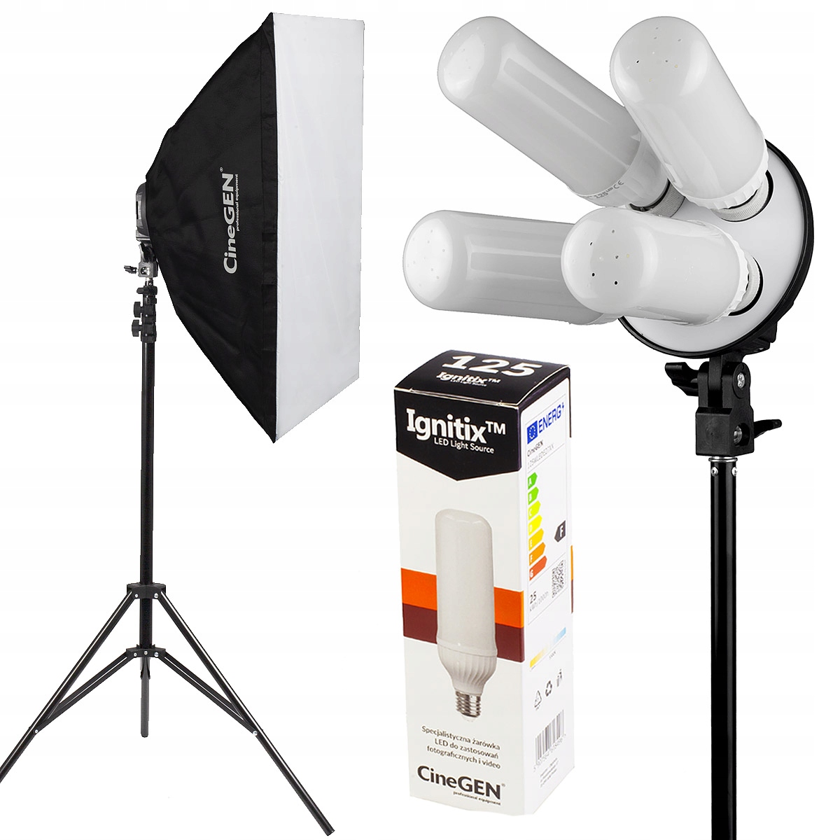 Studiová lampa 4x Led fotografická žárovka 125W softbox 40x40 stativ