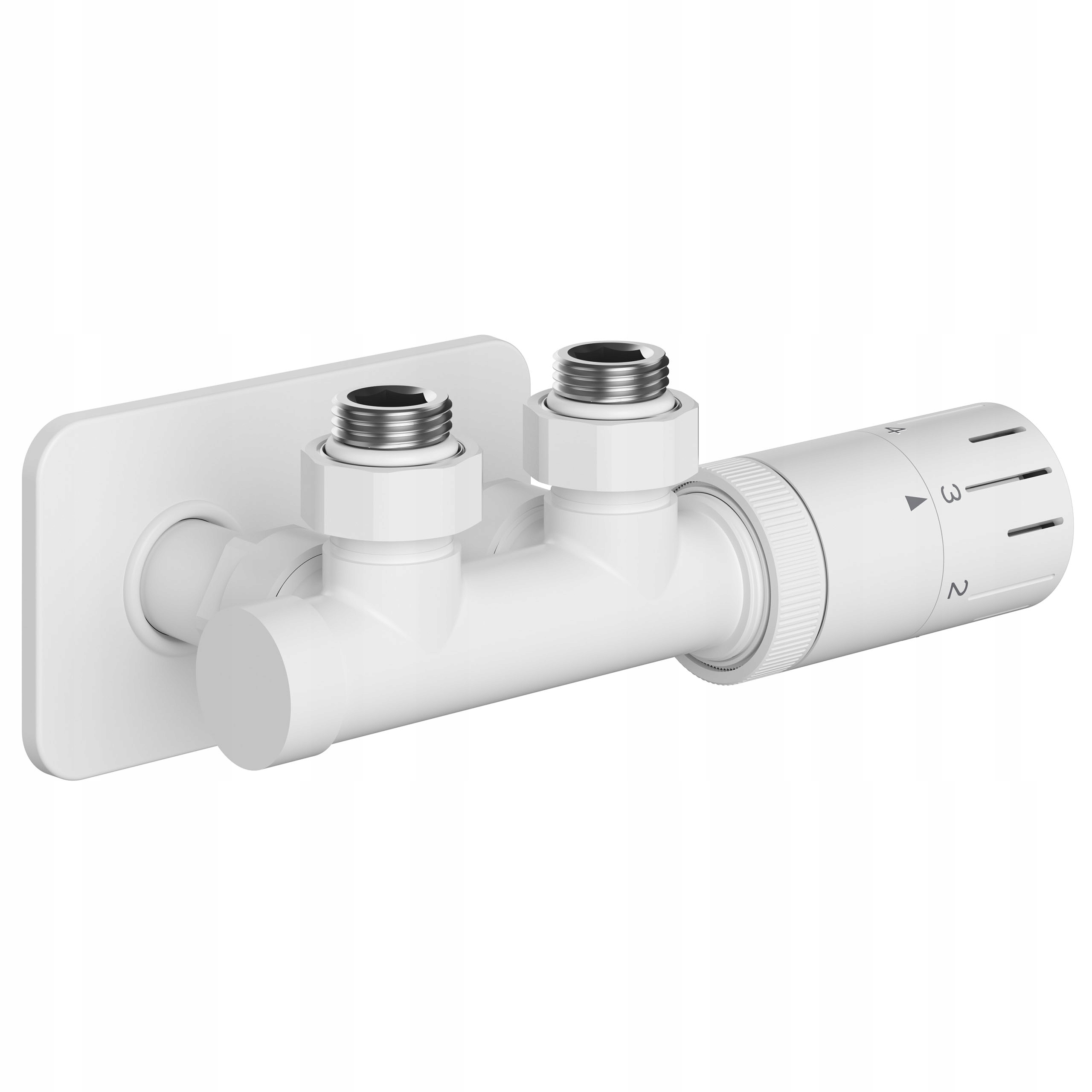 Termostatický Úhlový Radiátorový Ventil Bílý Kombinovaný S Maskovací Sadou