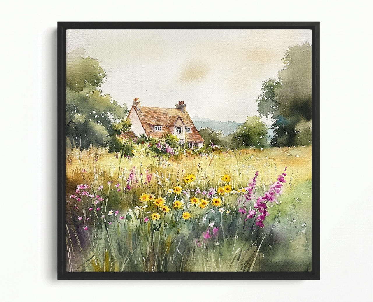 Obraz Rám Americká Krajina Vesnice Dům Louka Květiny Příroda 60x60