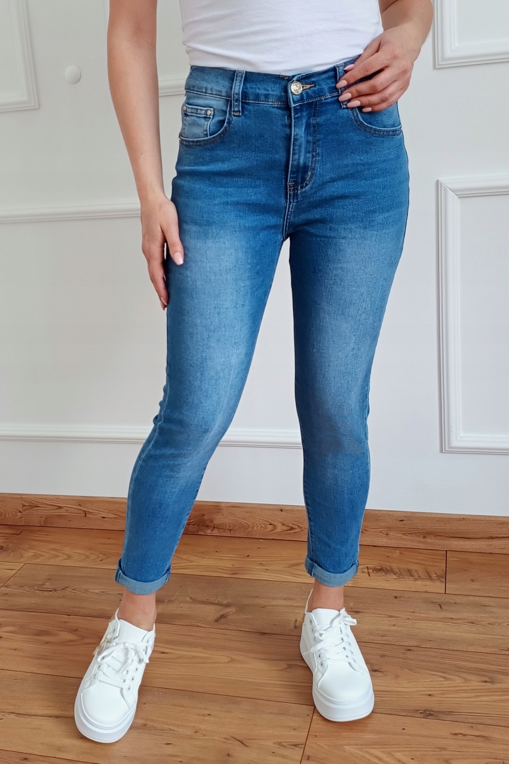 BS03 Spodnie Jeansy Zapinane GUMKA w pasie Wyszczuplające 46 / 3XL Fason rurki