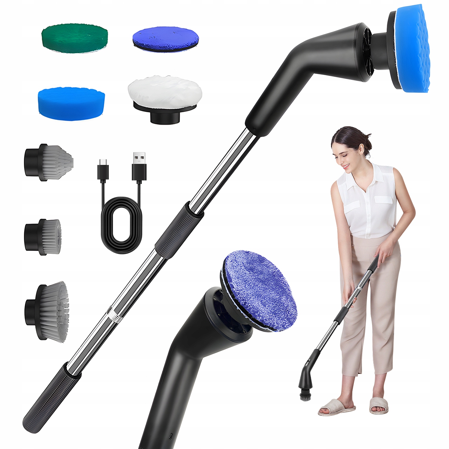 Levně 7v1 Elektrický Kartáč Na Čištění Rotační Bezdrátový Mop 96-120 cm