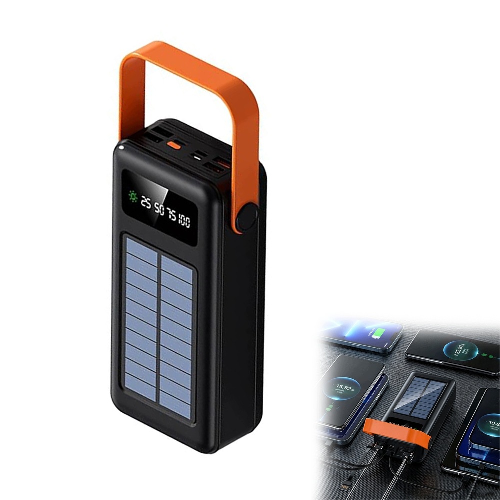 Solarny Powerbank 80000mAh Z Latarka Kablami Ładowanie Usb Usb C Pd Czarny