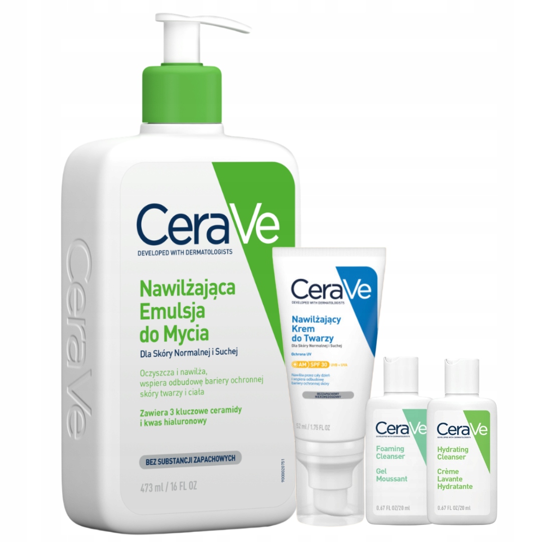 CeraVe Zestaw Nawilżająca Emulsja do Mycia 473ml Krem do Twarzy Spf 30 52ml