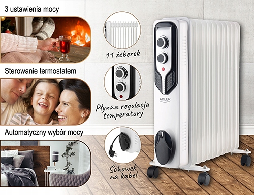 Grzejnik Olejowy Adler AD 7817 2500W 11 Żeberek Płynna Regulacja