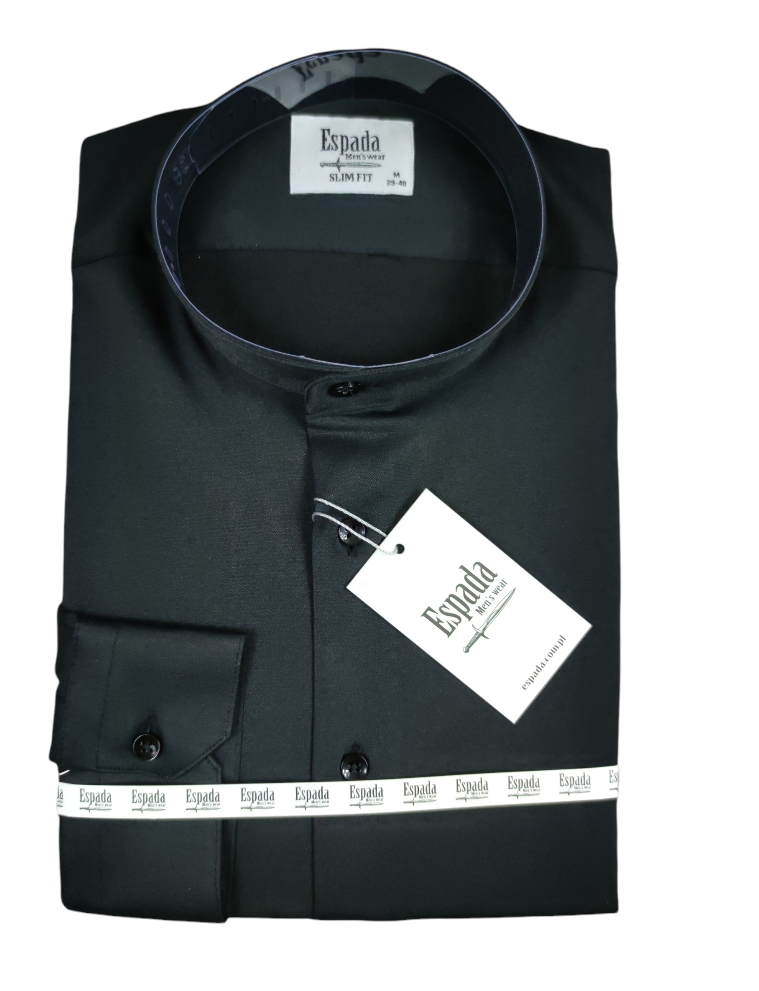 Koszula ze stójką slim fit czarna ESP013 XL