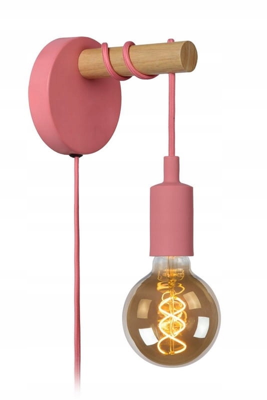 Nástěnná lampa Lucide Paulien E27 60W Růžová, dřevěný styl