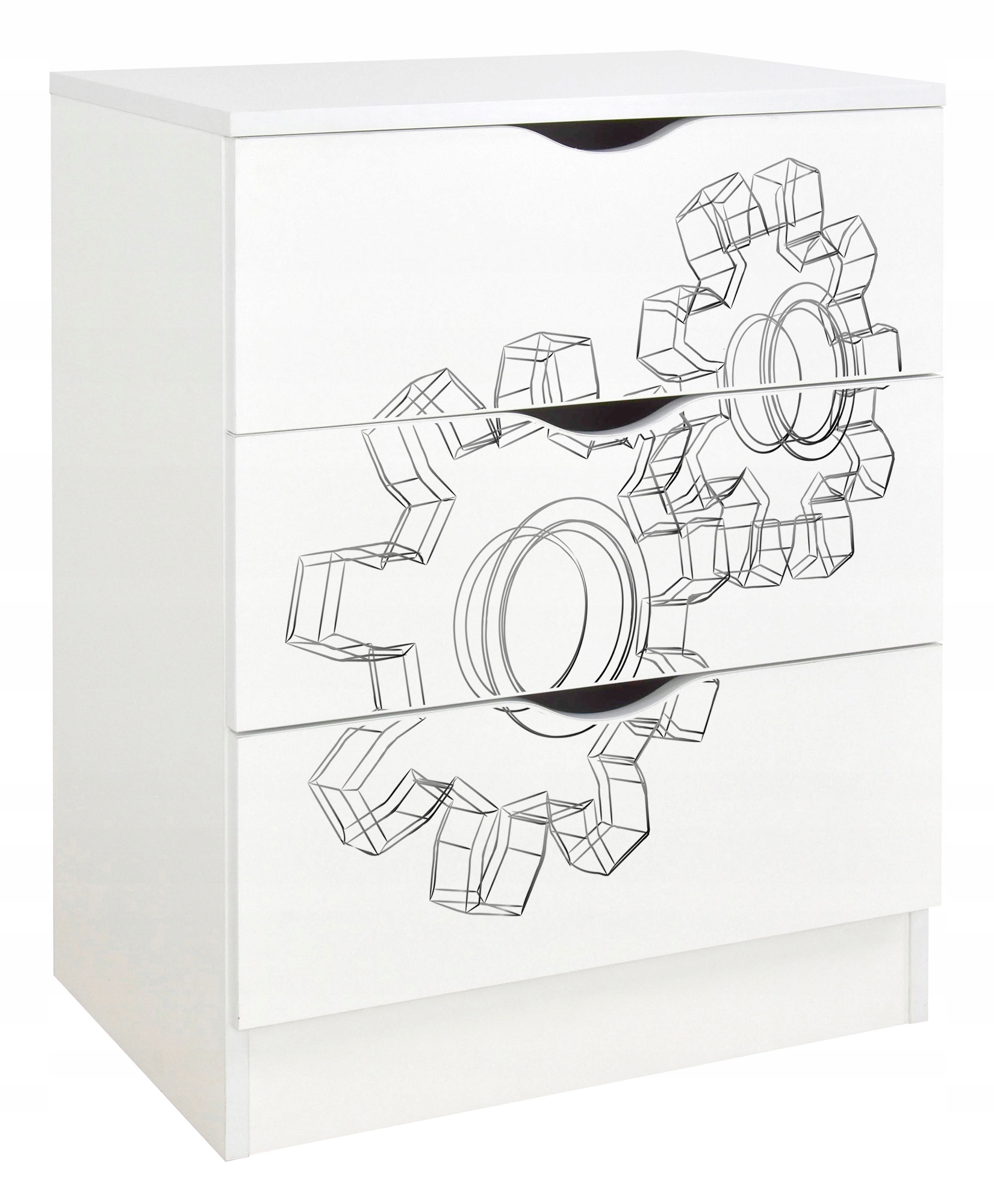 Bílá komoda se 3 zásuvkami, prostorná/funkční potisk Technic 60x42x78 cm