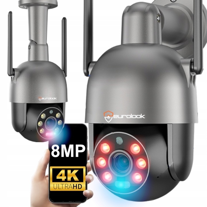 Vonkajšia Wifi Ip otočná kamera 8MPx 4K Ultra Hd 2160p Grafitová čierna