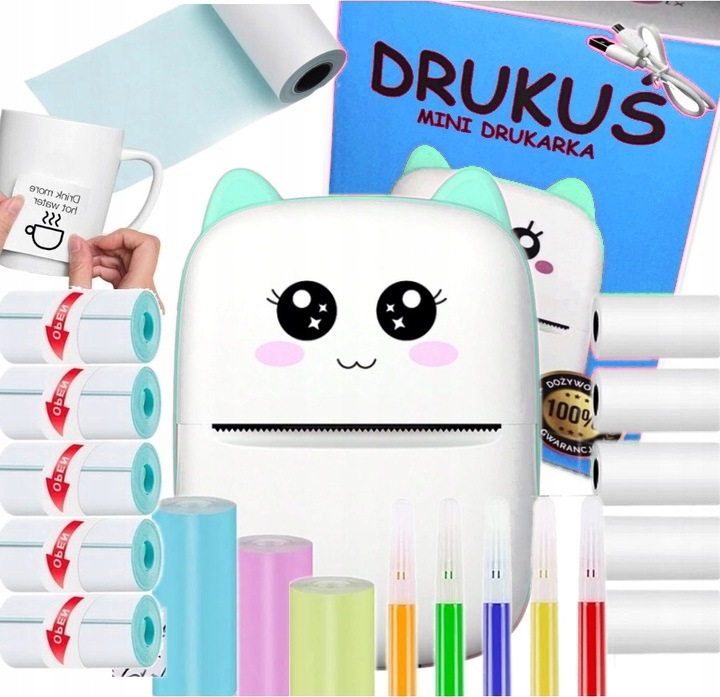Mini Termální Přenosná Tiskárna Drukuś 3 Druhy Rolí 14 Rolí Popisovače