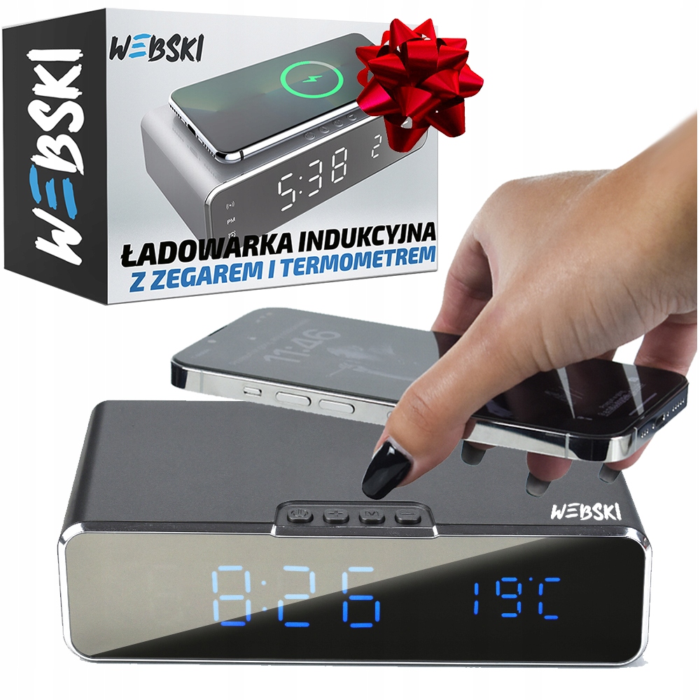 Ładowarka Indukcyjna Do Smartfona Stacja z temperaturą Budzikiem