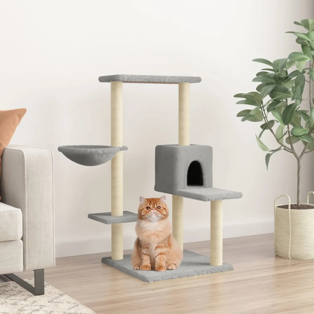 Levně Petrashop Škrabadlo pro kočky se sisalovými sloupky světle šedé 95 cm Šedá