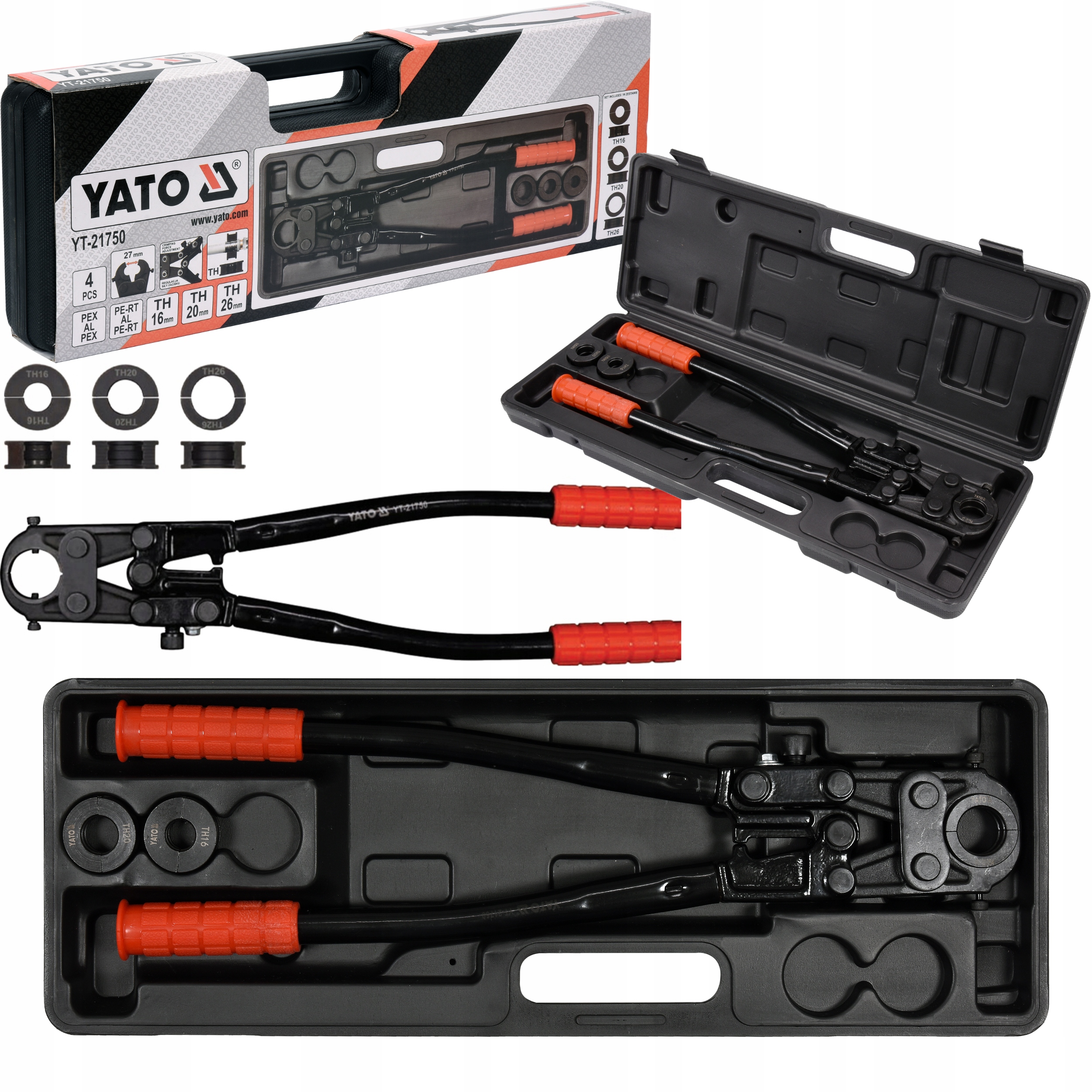 ZACISKARKA PRASKA DO RUR PEX YATO YT-21750 MATRYCE TH 16-26MM WALIZKA