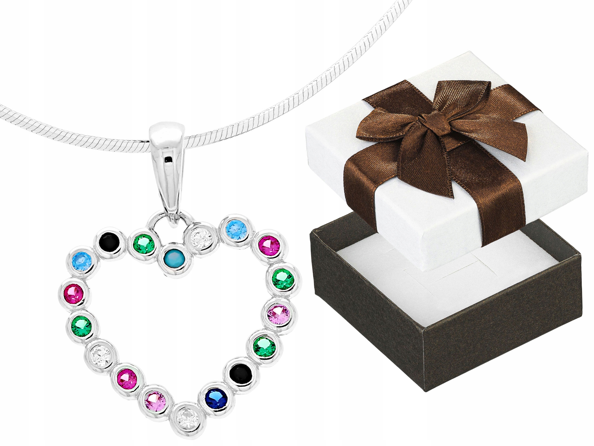Krátký Stříbrný Barevný Dámský Náhrdelník Srdce se Zirkony Choker 35 cm