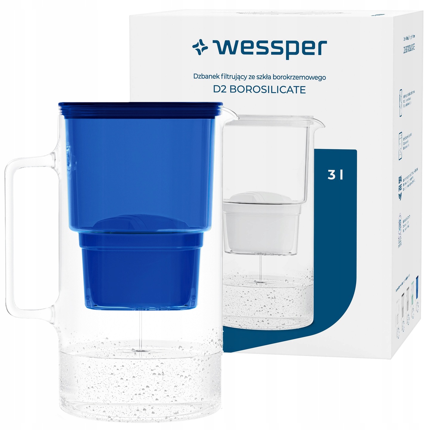 Dzbanek filtrujący szklany Wessper Crystalline Borosilicate 3,3L +filtr