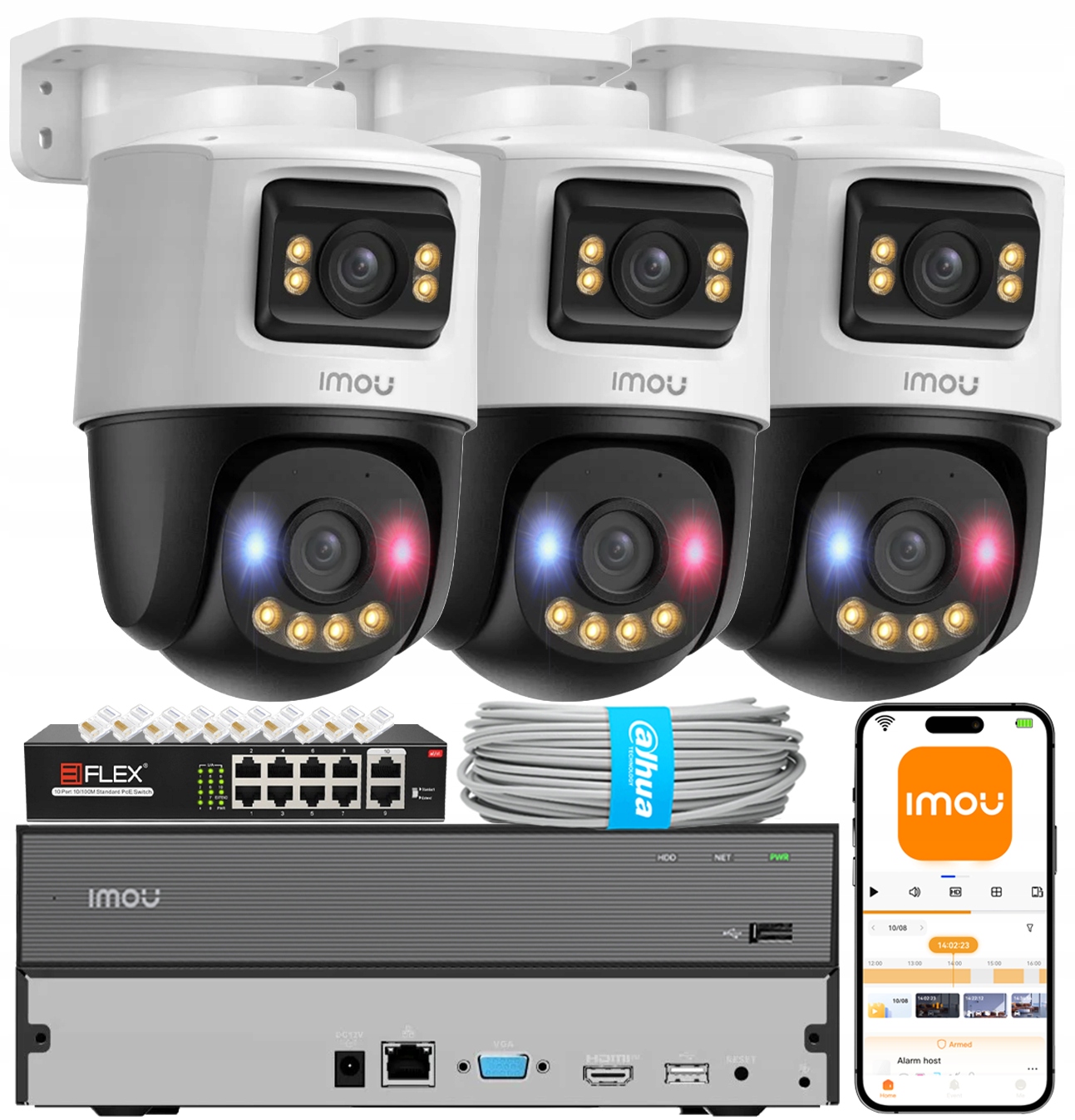 Sada na monitorovanie 6MPx 3 kamier PoE Imou IPC-PS70FP-6M0 rekordér CAT5