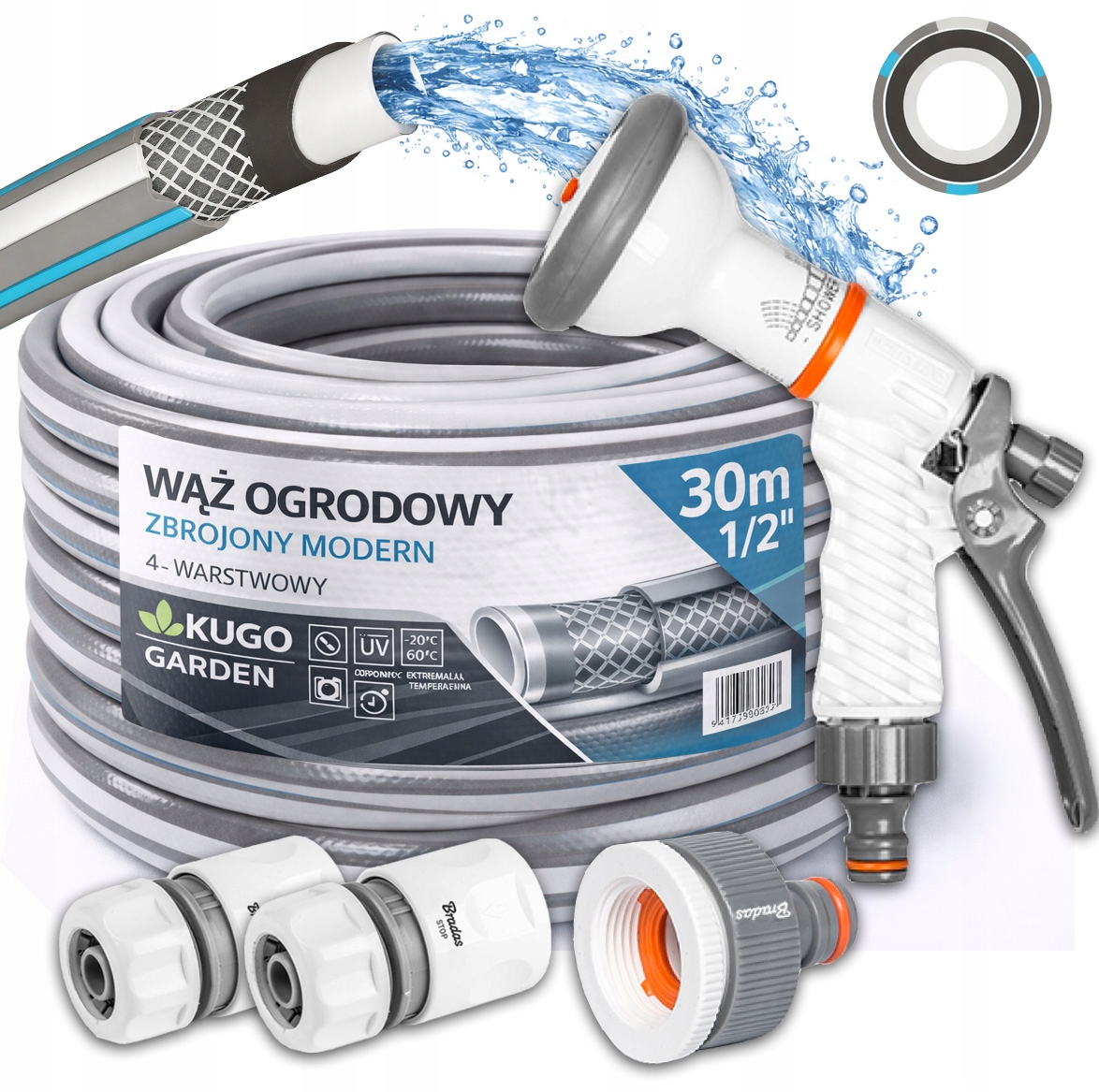 Hadice 1/2" 30 m 4 Vrstvy Plus Moderní Pistole Set Bradas