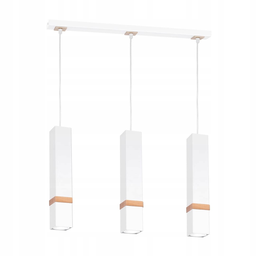 Závesná lampa Vidar biela drevo tuby štvorcové nad stôl bar ostrov