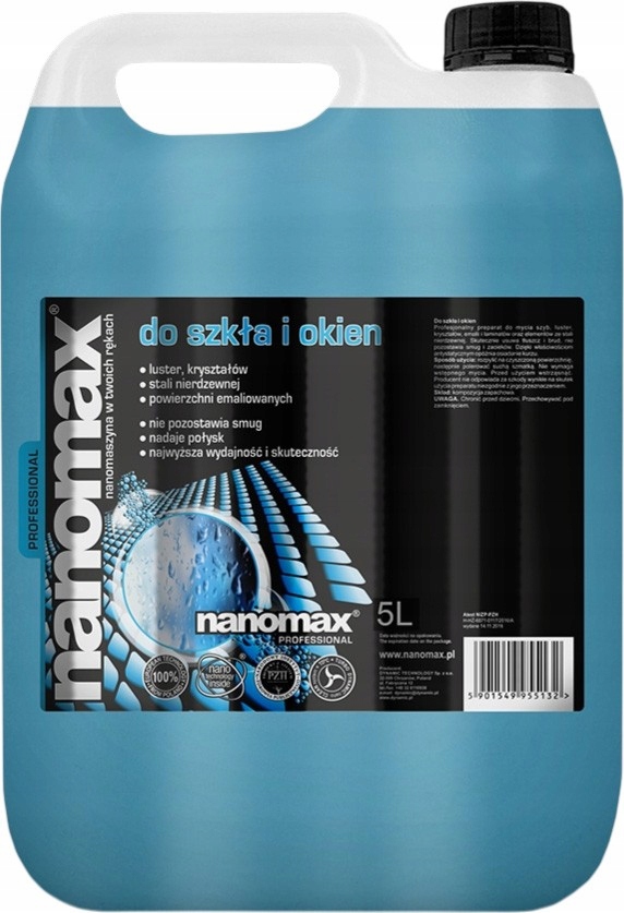 Levně Nanomax Čistič skel Oken a Zrcadel 5 L s nano-stříbrem Bez Šmouh