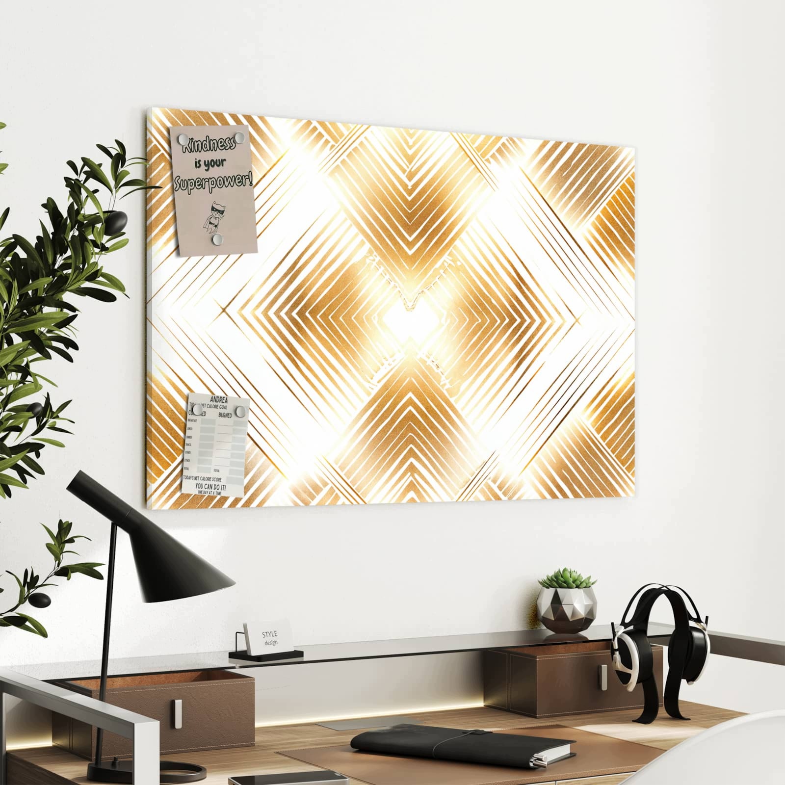 Magnetická tabule Zlaté Vzor trojúhelníkový 90 × 60 cm