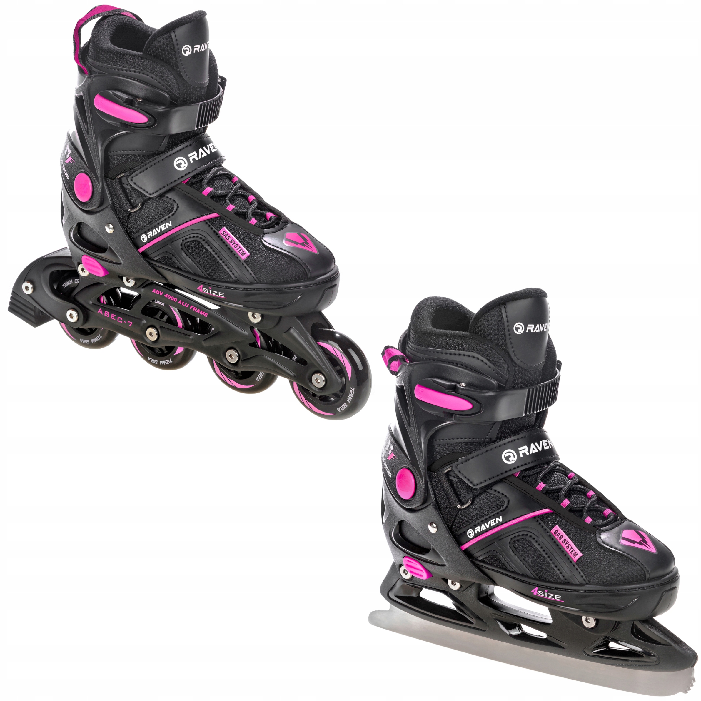 Rolki Łyżwy figurowe 2w1 Regulowane RAVEN Pulse Black/Fuchsia 40-43