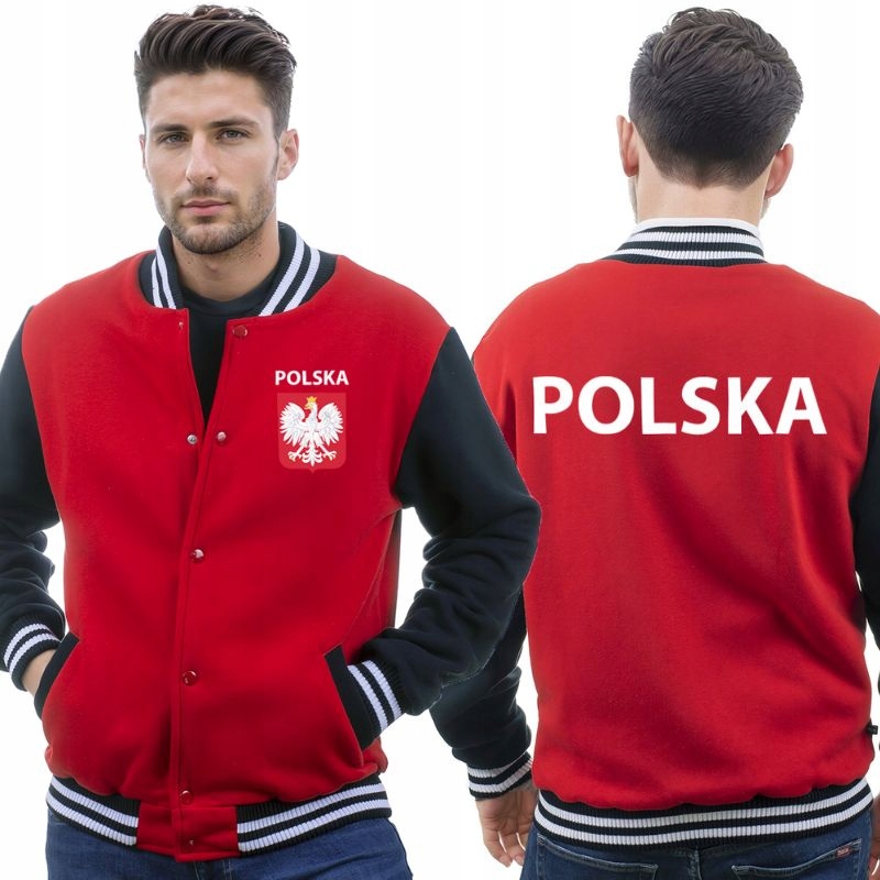 Czerwona bluza patriotyczna, bejsbolówka kibica ze stójką Premium M