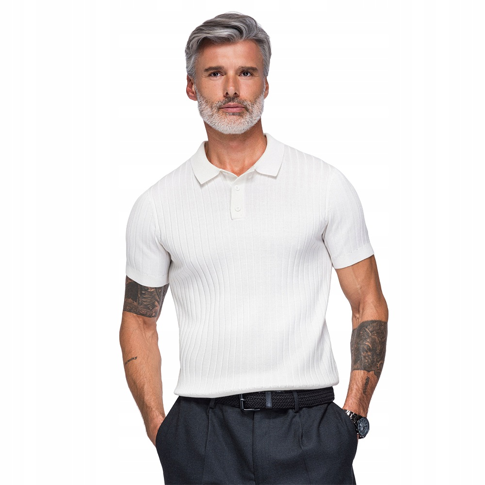 Pánská polokošile s viskózou Slim Fit, zlomená, módní bílá barva OM-POSS-0180 XL